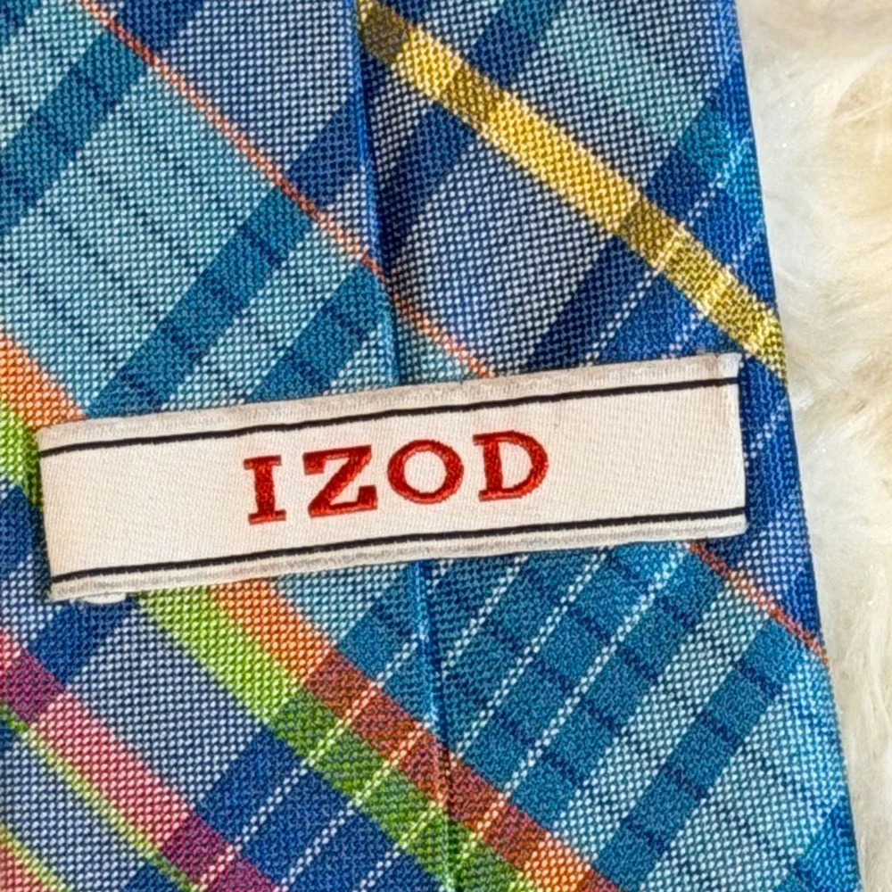 IZOD Necktie Mens Blue Plaid‎ 100% Silk 60